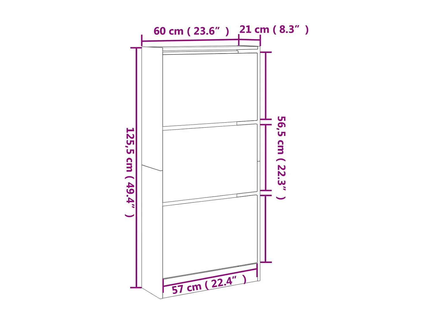 Sapateira cinza Sonoma 60x21x125,5 cm madeira projetada