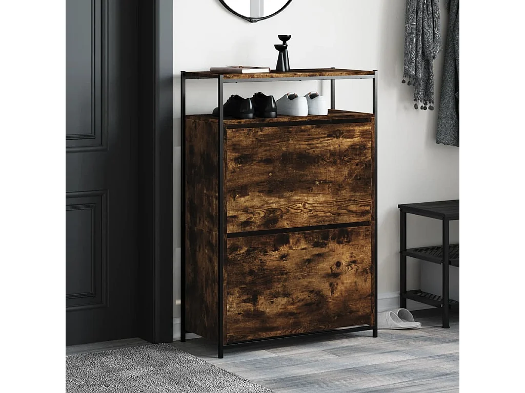 Armoire à chaussures chêne fumé 75x34x112 cm bois d'ingénierie