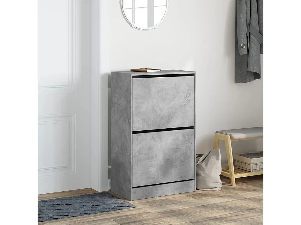 Betongrauer Schuhschrank 60x34x96,5 cm, Holzwerkstoff