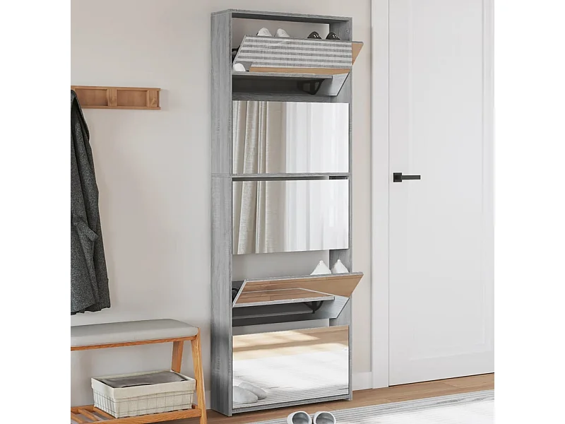 Sapateira espelhada de 5 níveis sonoma cinza 63x17x169,5cm