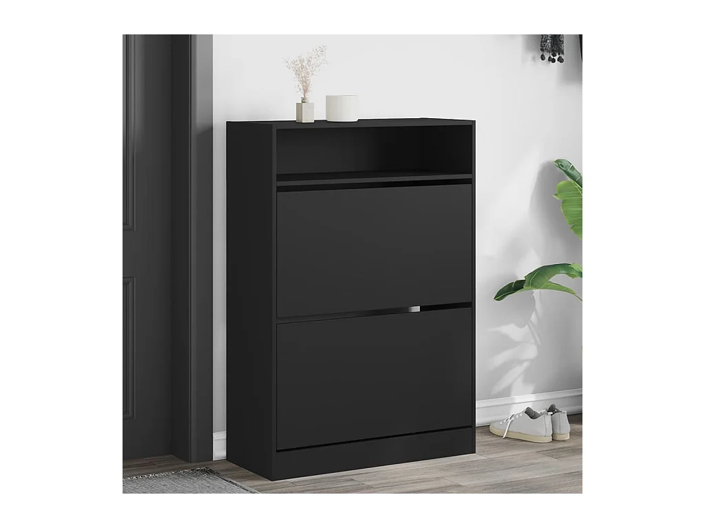 Armoire à chaussures 2 tiroirs rabattables noir 80x34x116 cm