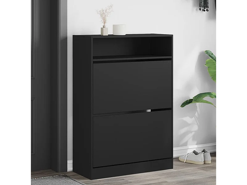 Schuhschrank 2 klappbare Schubladen schwarz 80x34x116 cm