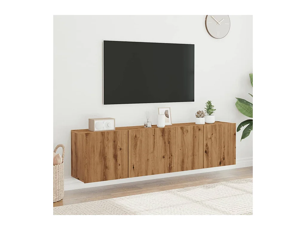 Wand TV-meubels 2 stuks handgemaakt eiken 80x30x41 cm