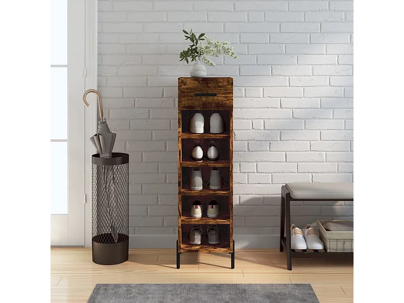 Meuble à chaussures chêne fumé 30x35x105 cm bois d'ingénierie