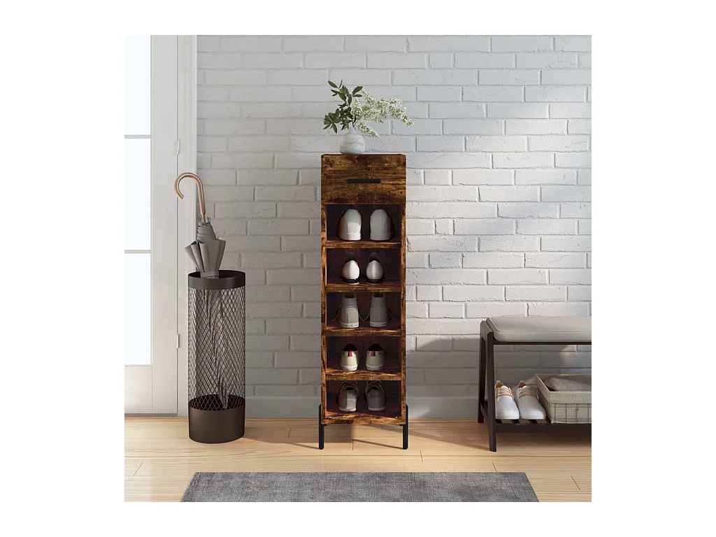 Gerookt eiken schoenenkast 30x35x105 cm samengesteld hout