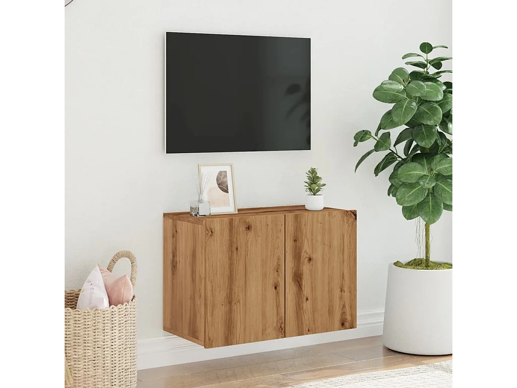Meuble TV mural chêne artisanal 60x30x41 cm