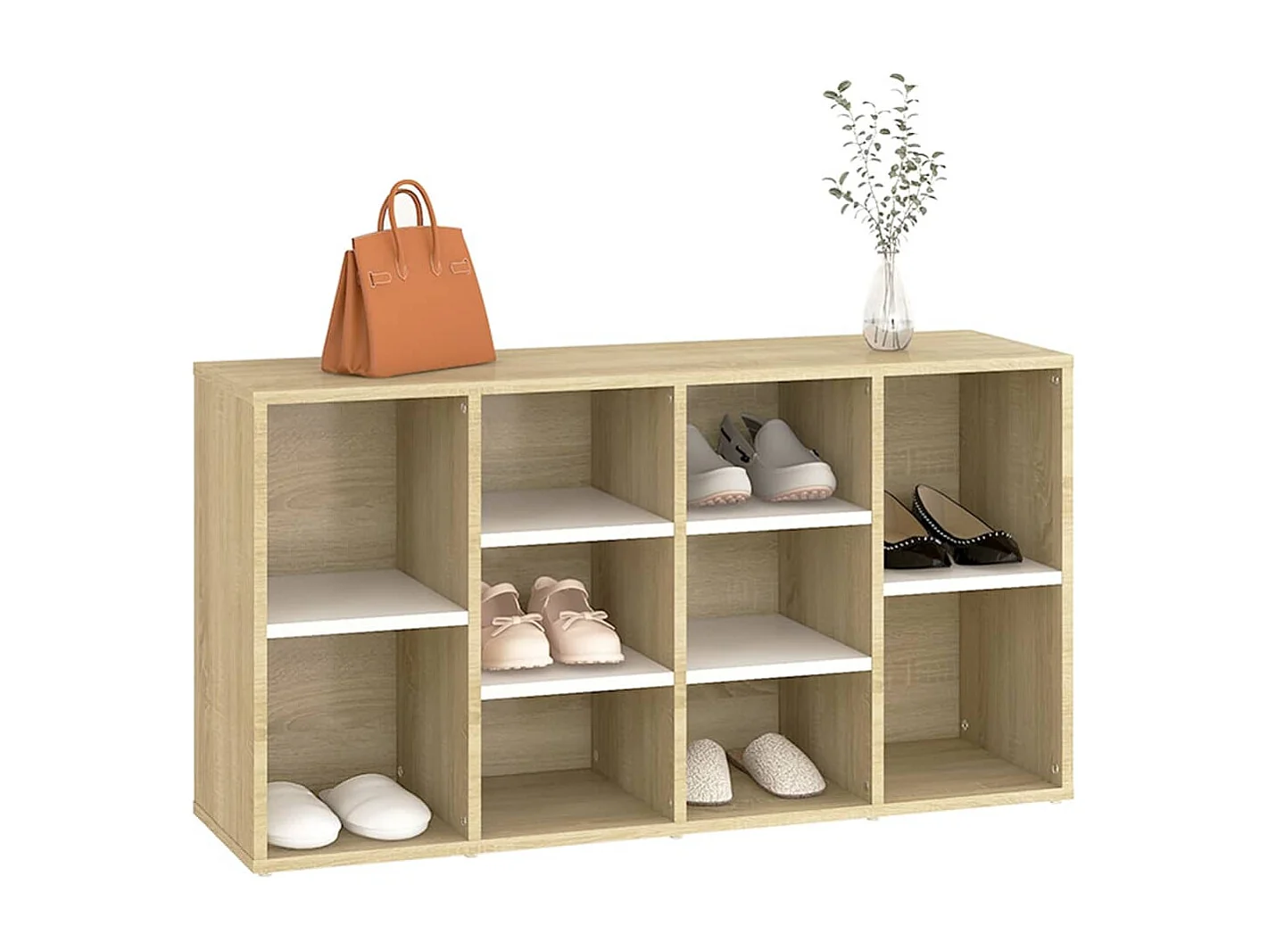 Schuhbank. Weiß und Sonoma-Eiche. Holzwerkstoff