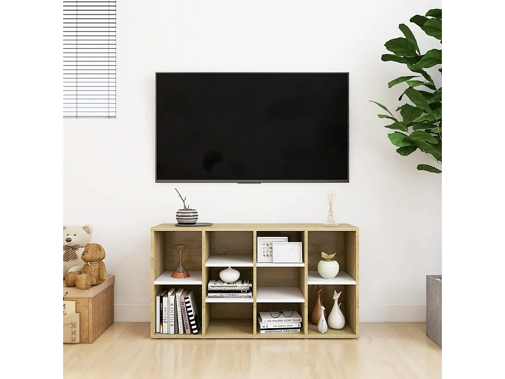 Schuhbank. Weiß und Sonoma-Eiche. Holzwerkstoff