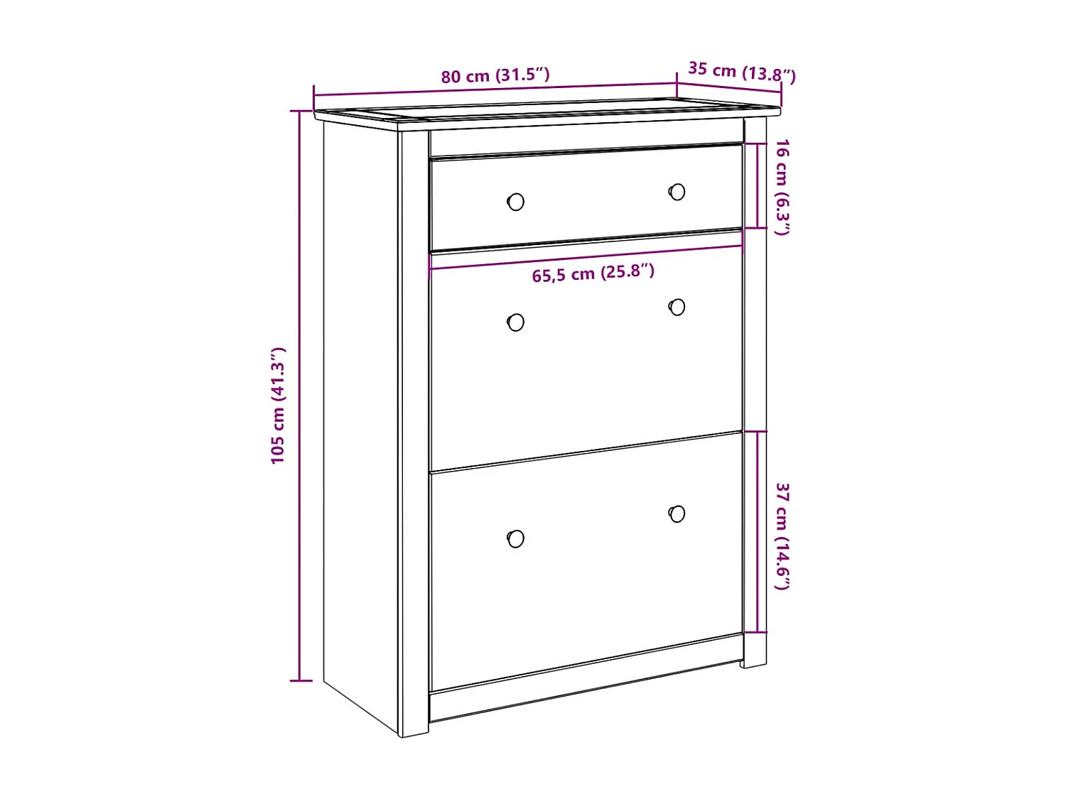 Armoire à chaussures Panama 80x35x105 cm bois de pin massif
