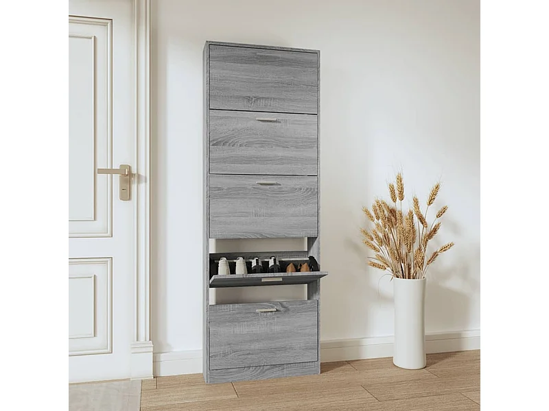Sonoma schoenenkast grijs 59x17x169 cm Bewerkt hout