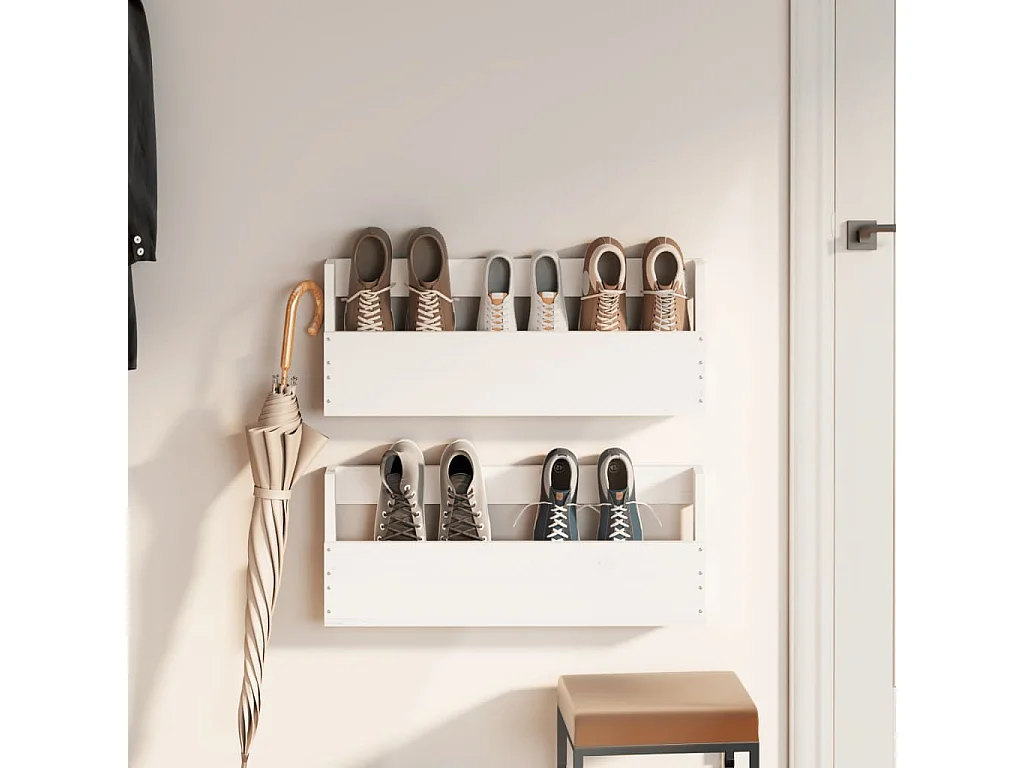 Étagères à chaussures murales 2 pcs Blanc 59x9x23 cm Pin massif