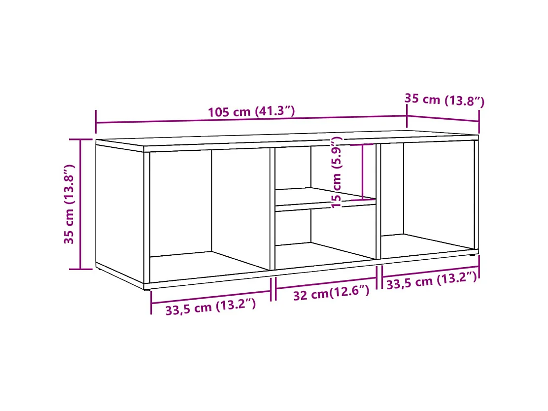 Handgemaakte eiken schoenenopbergbank 105x35x35 cm