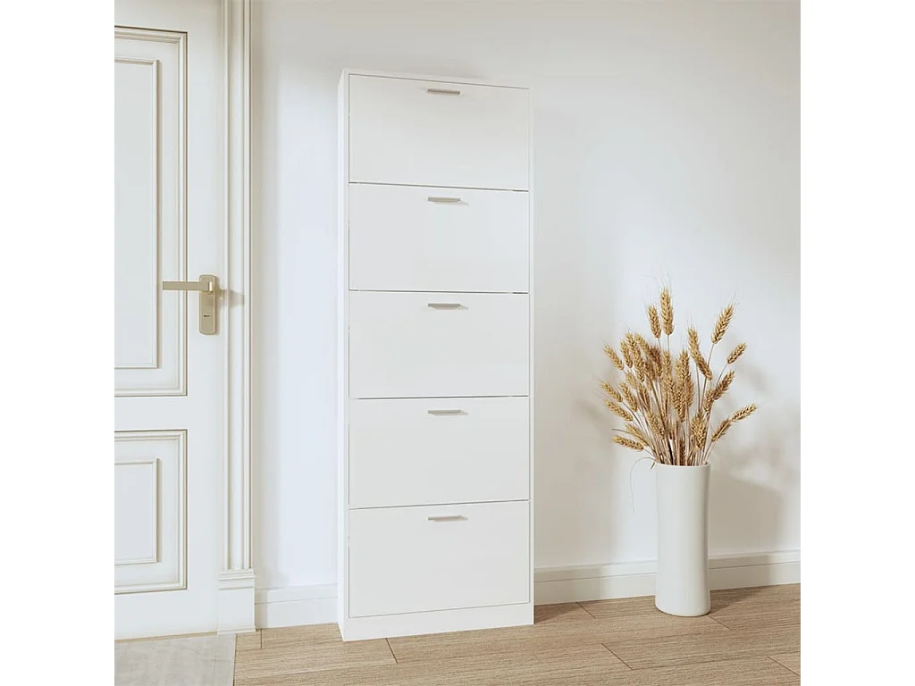 Schuhschrank, glänzend weiß, 59 x 17 x 169 cm, Holzwerkstoff