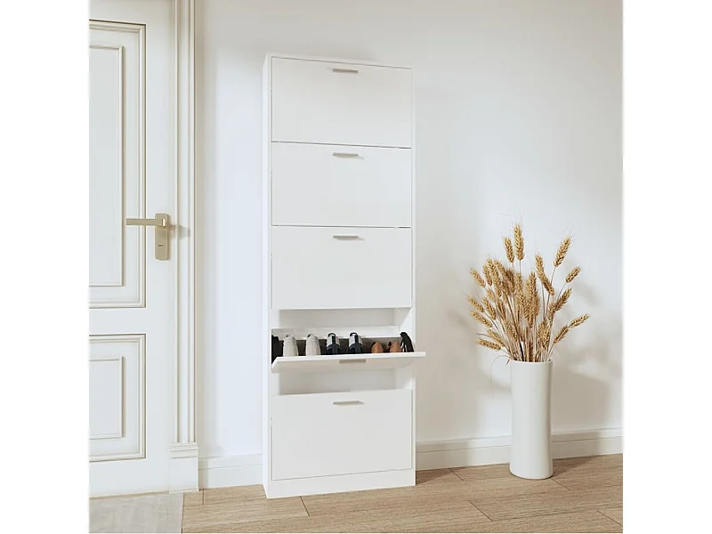 Schoenenkast Glanzend wit 59x17x169 cm Bewerkt hout