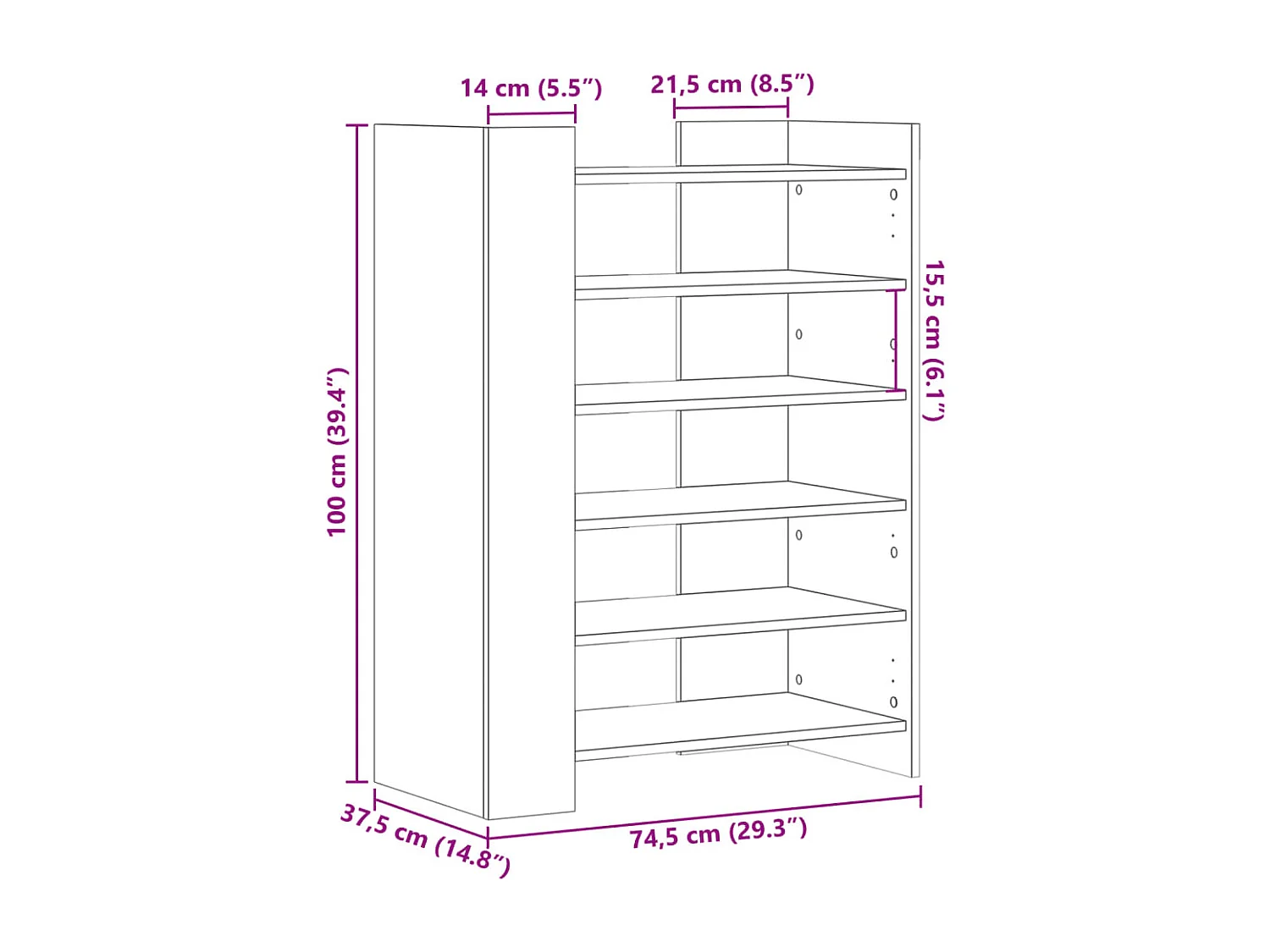 Armoire à chaussures chêne marron 74,5x37,5x100 cm