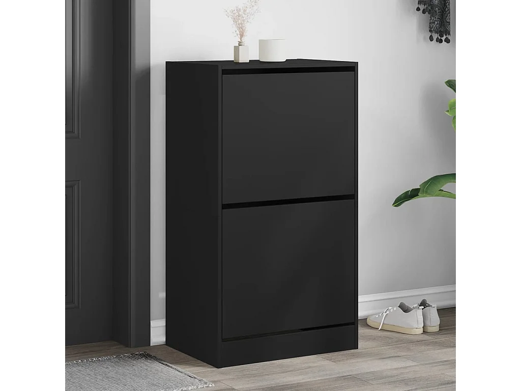 Zapatero 2 cajones plegables negro 60x42x108 cm