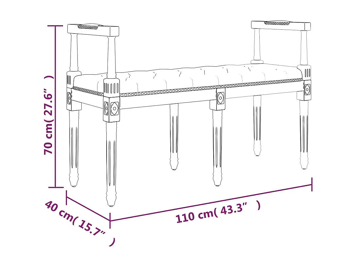 Rosa Bank 110x40x70 cm Samt