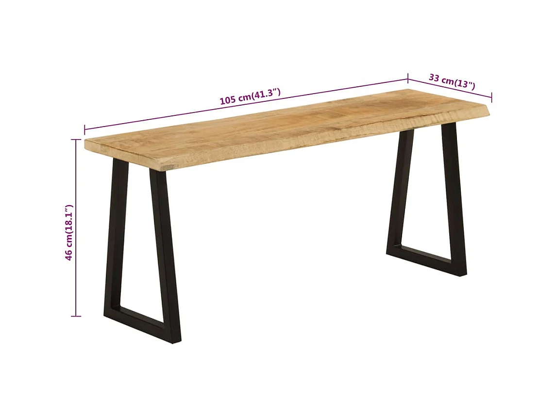 Banc avec bord vivant 105 cm bois de manguier massif