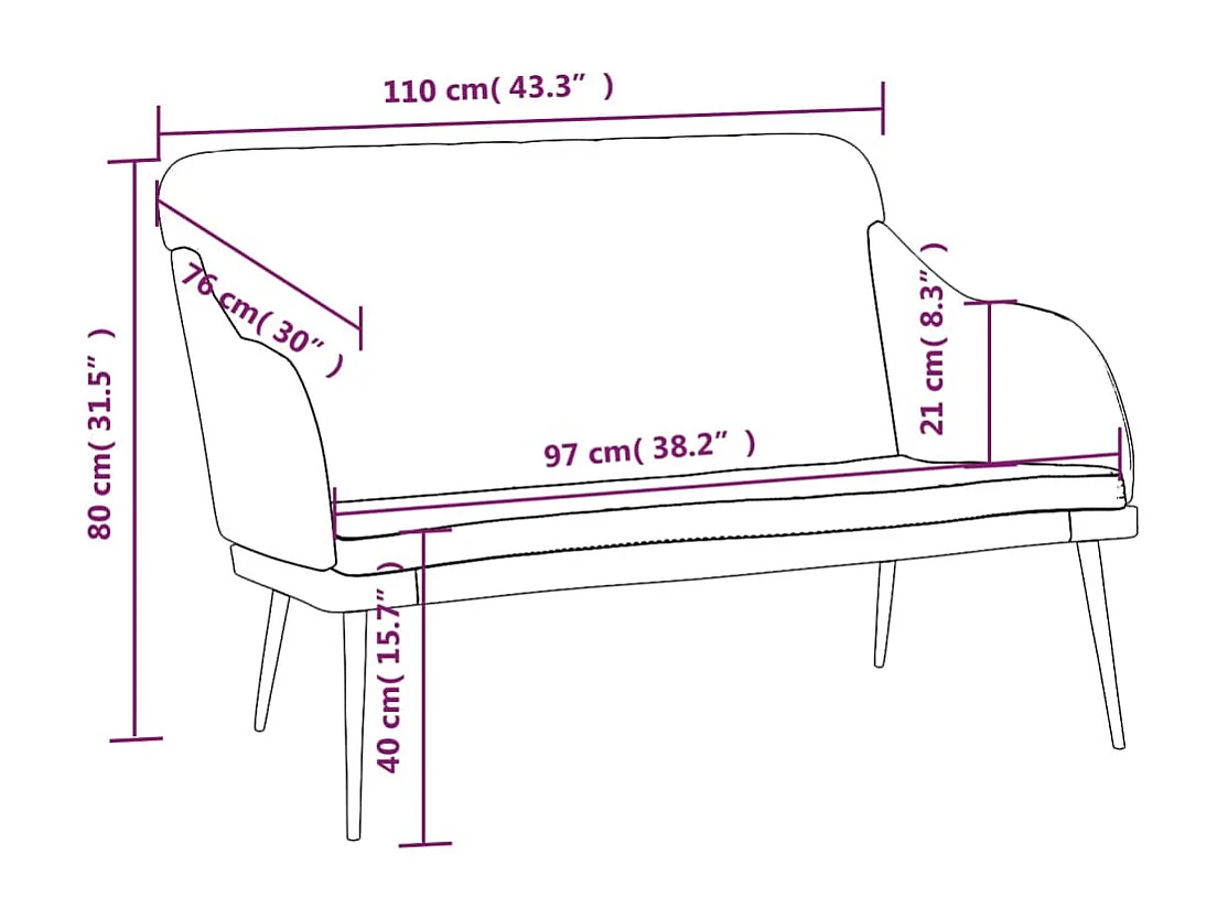 Schwarze Bank 110x76x80 cm Samt