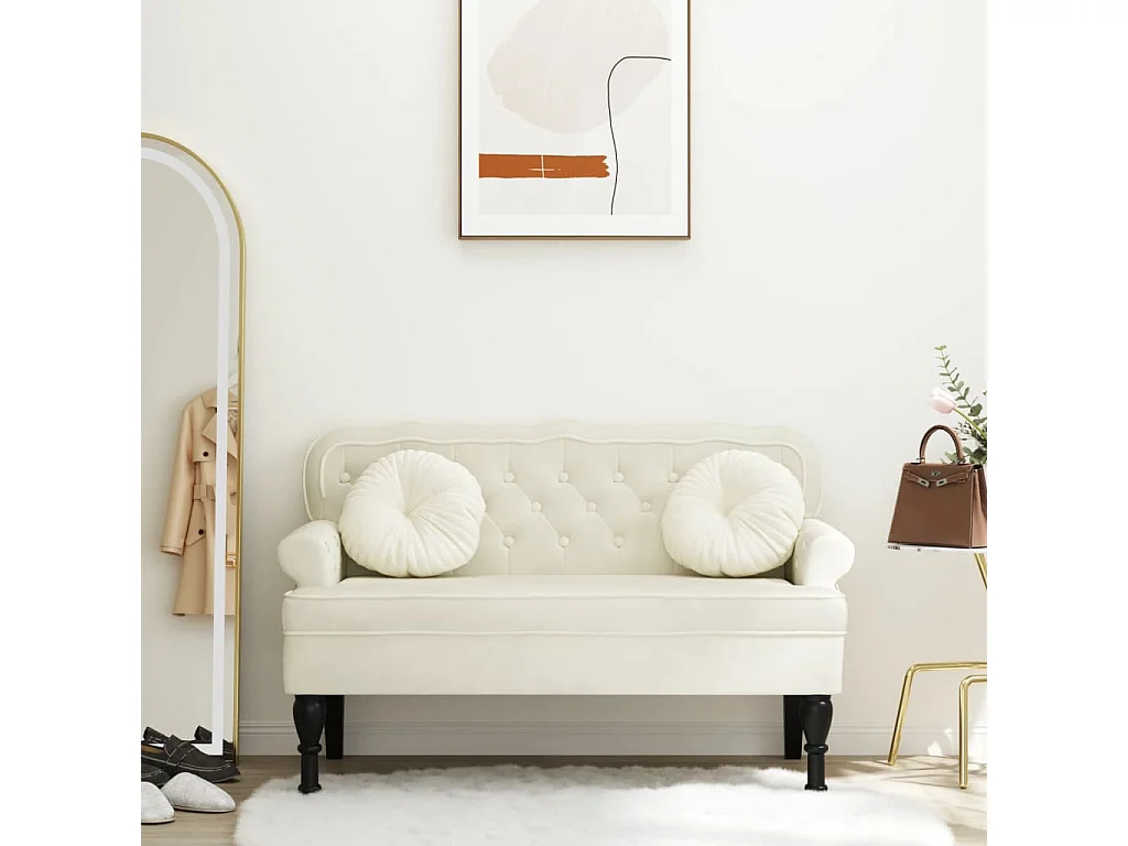 Bank mit cremefarbener Rückenlehne 119,5 x 64,5 x 75 cm, Samt