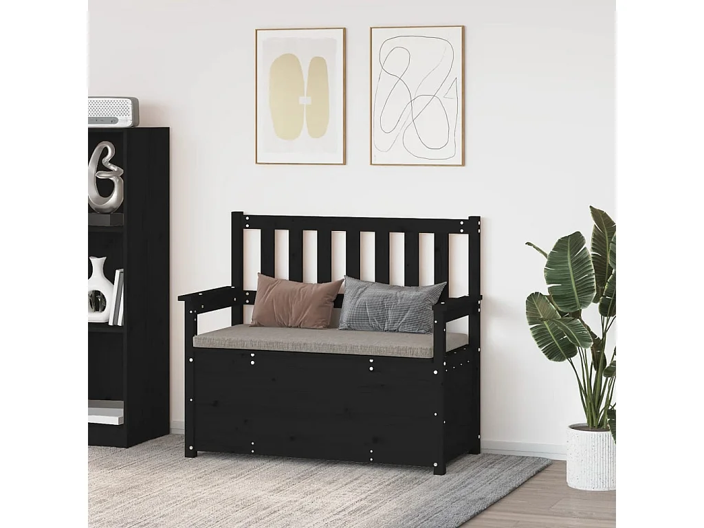 Banc Noir 112,5x51,5x96,5 cm Bois de pin massif