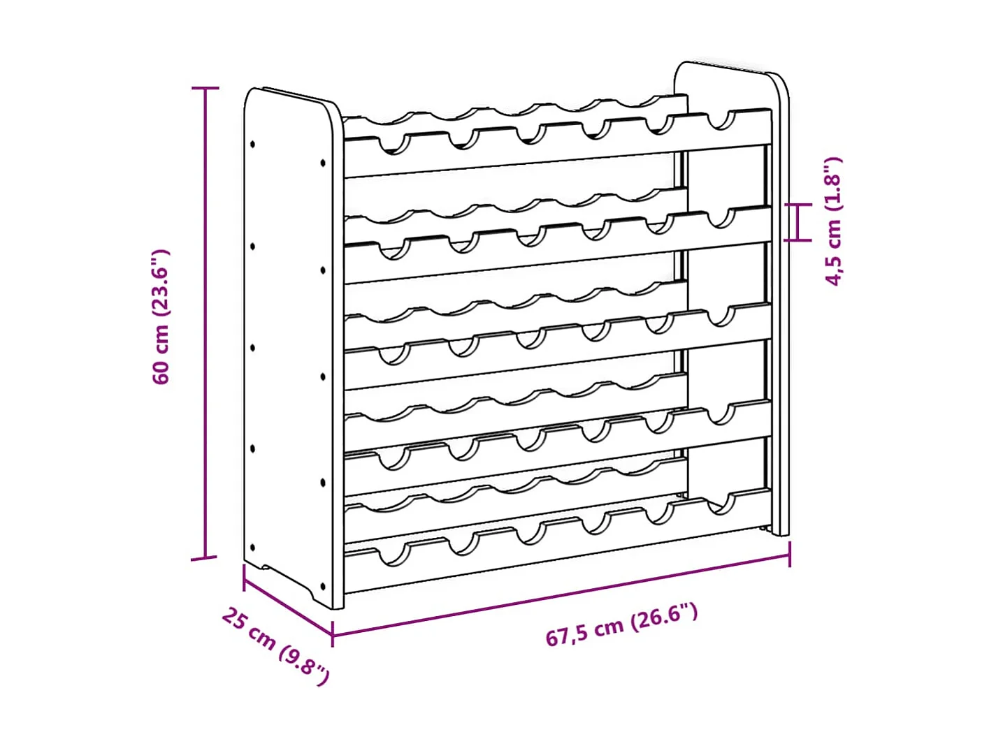 Weinregal 67,5x25x60 cm Massives Kiefernholz