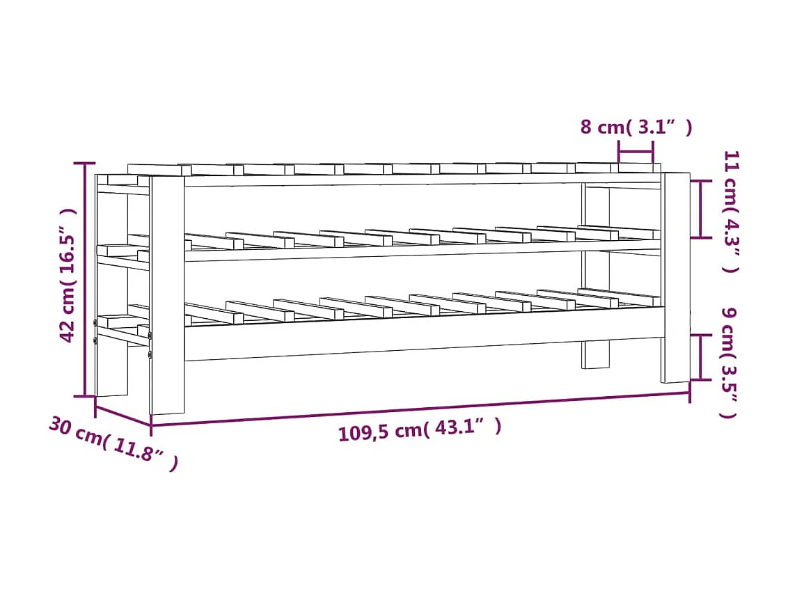 Casier à vin 109,5x30x42 cm Bois de pin massif