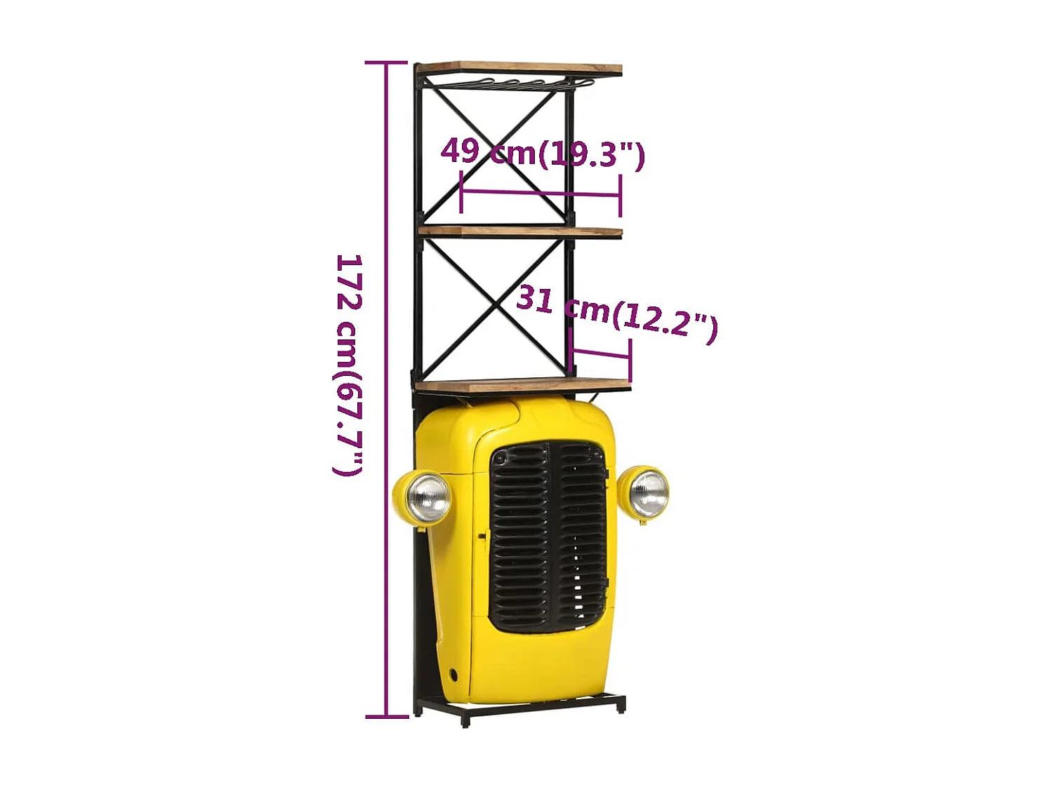 Cantinetta per trattore Giallo 49x31x172 cm Legno massello di mango