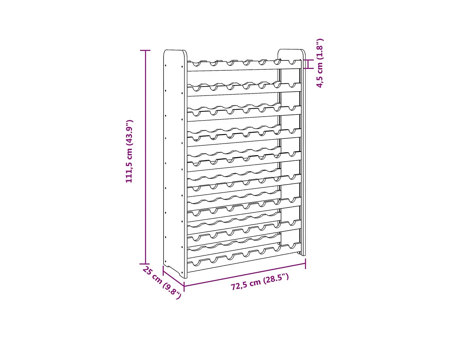 Portabottiglie 72,5x25x111,5 cm Legno di pino massiccio