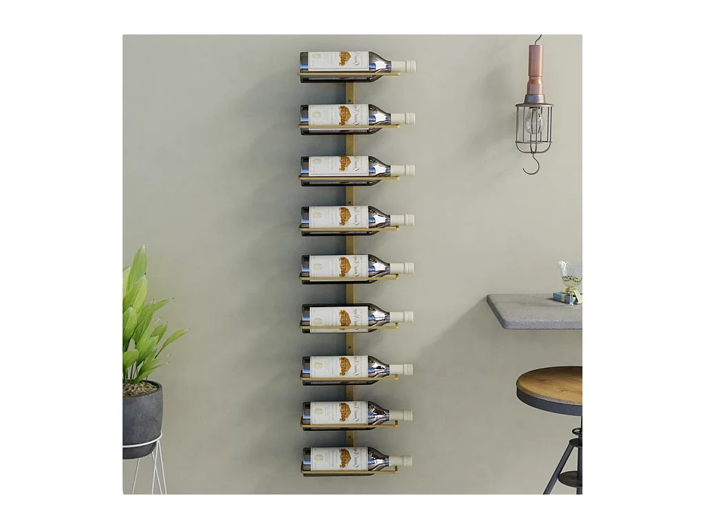 Wandmontiertes Weinregal für 9 Flaschen Gold Iron