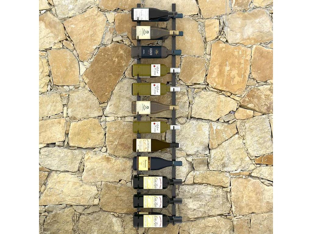 Wandmontiertes Weinregal für 24 Flaschen aus schwarzem Eisen