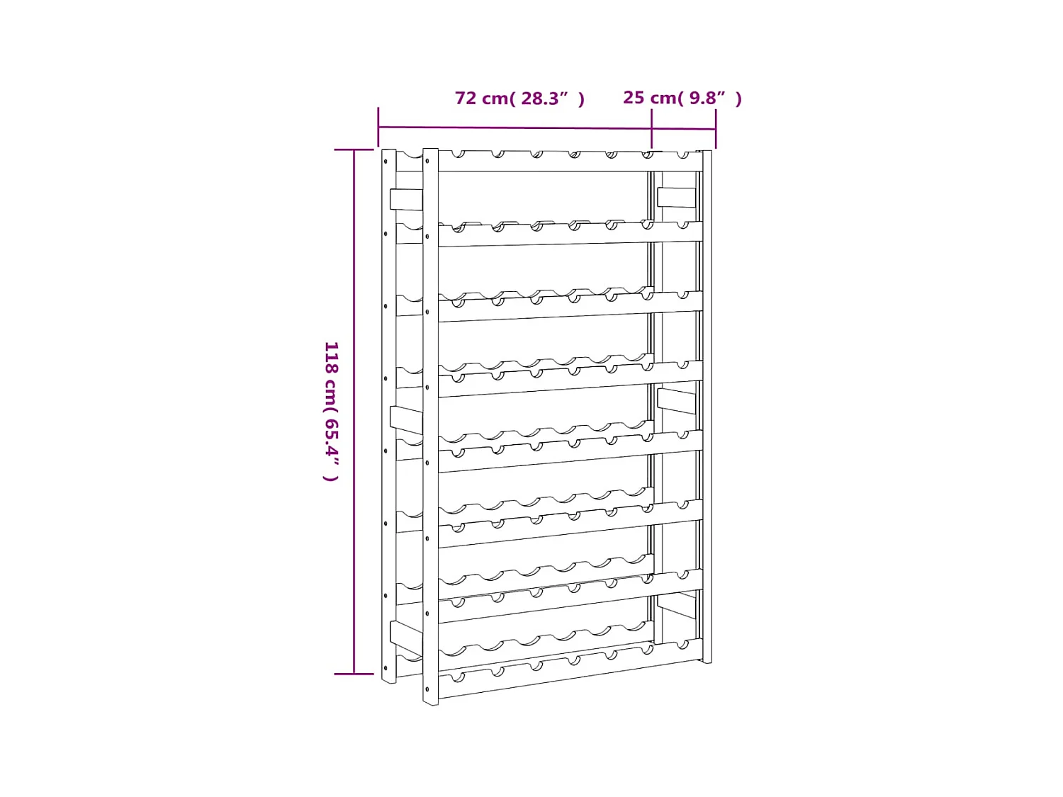 Portabottiglie per 56 bottiglie in legno di pino massiccio marrone