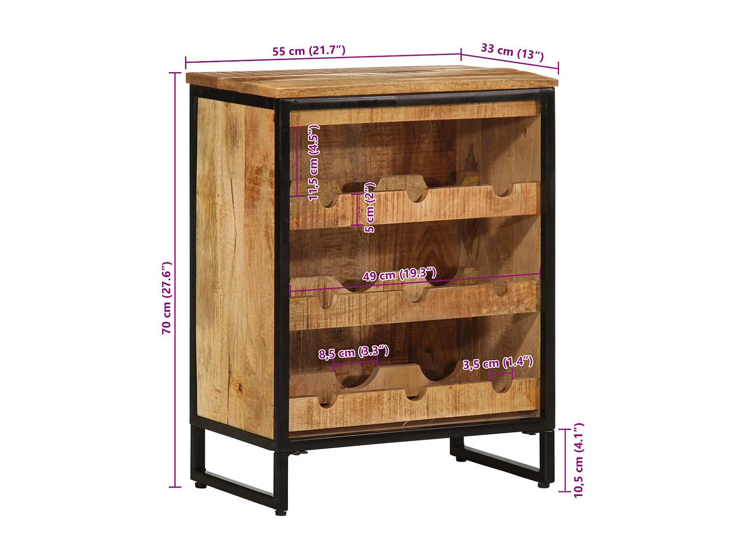 Casier à vin pour 9 bouteilles bois massif de manguier