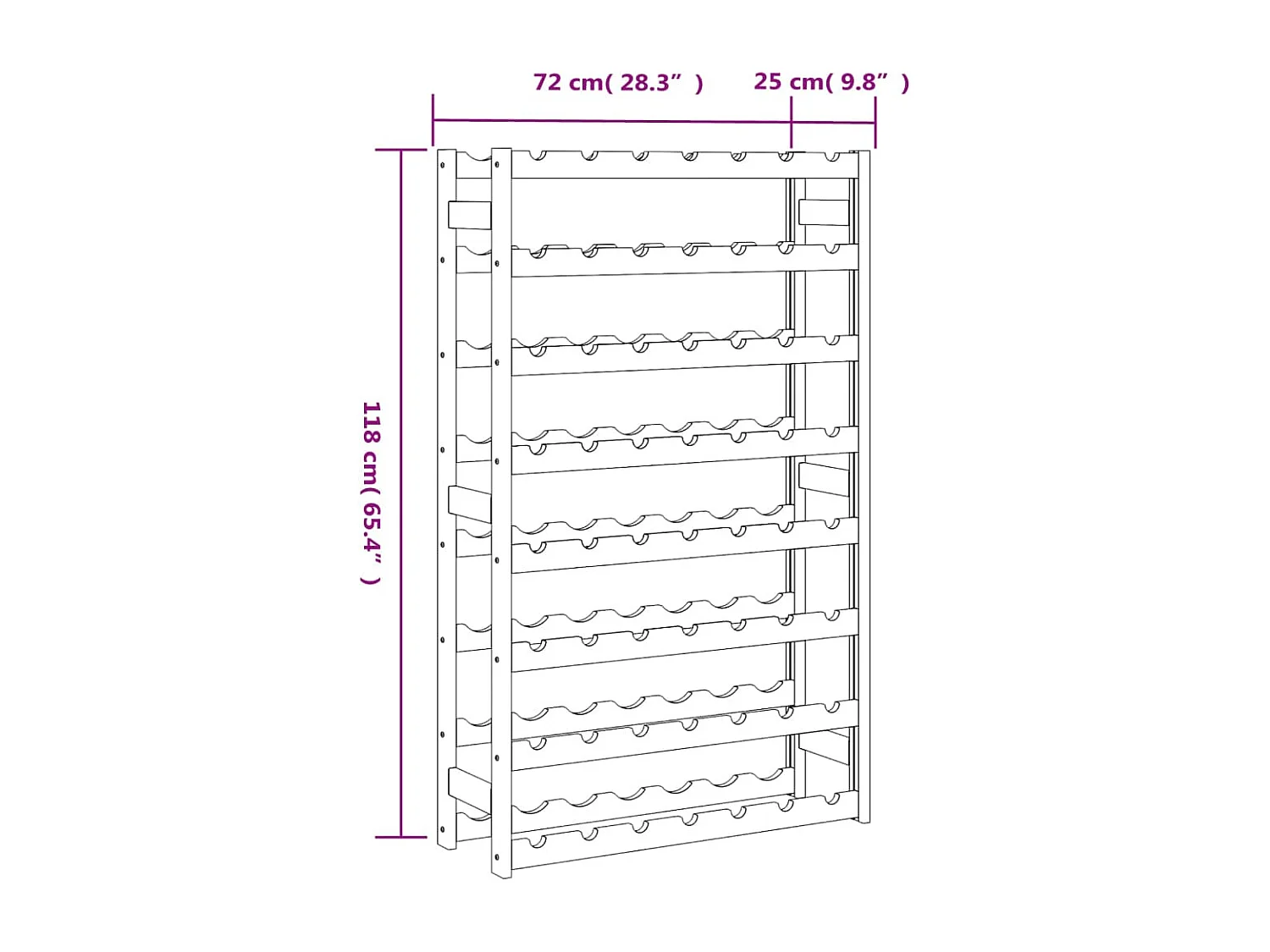 Garrafeira para 56 garrafas em madeira de pinho maciça preta