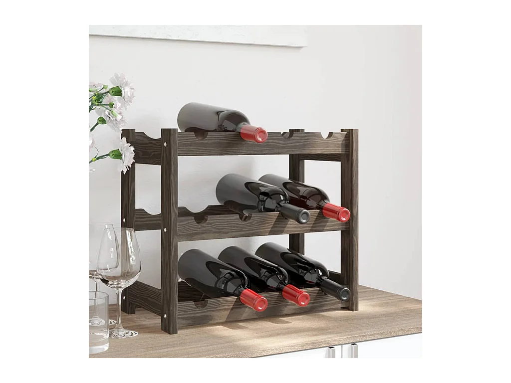 Portabottiglie per 12 bottiglie in legno di pino massiccio grigio