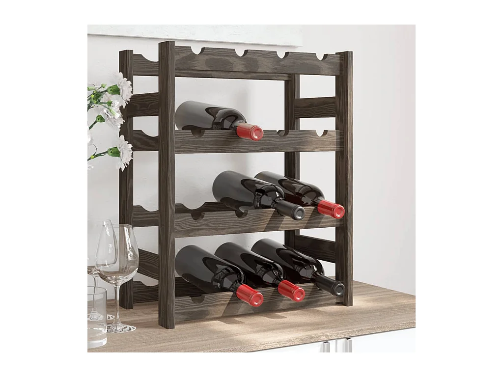 Casier à bouteilles pour 16 bouteilles gris bois pin solide