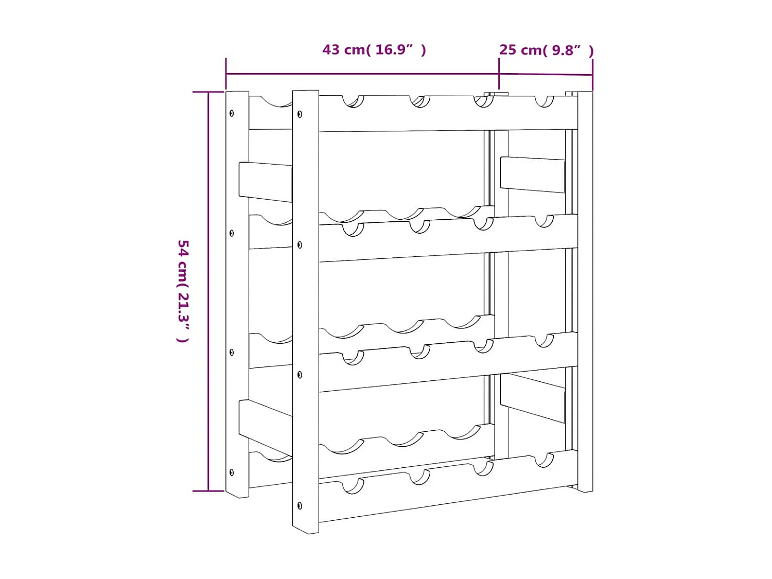 Wijnrek voor 16 flessen grijs massief grenenhout