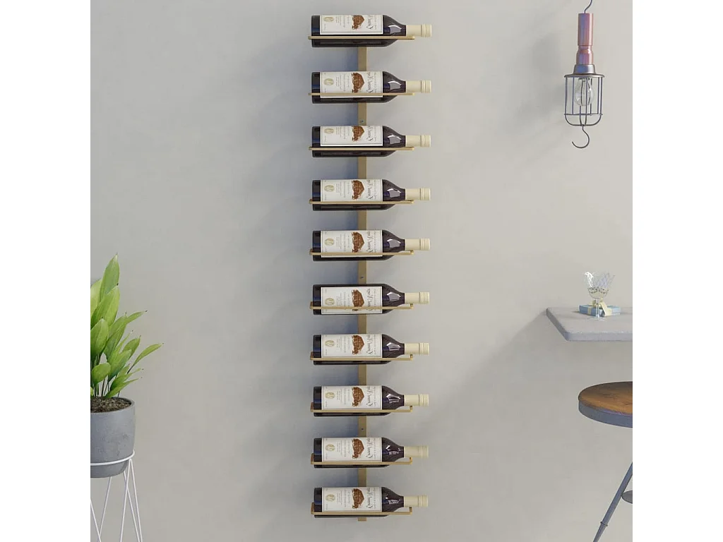 Casier à vin mural pour 10 bouteilles Doré Fer