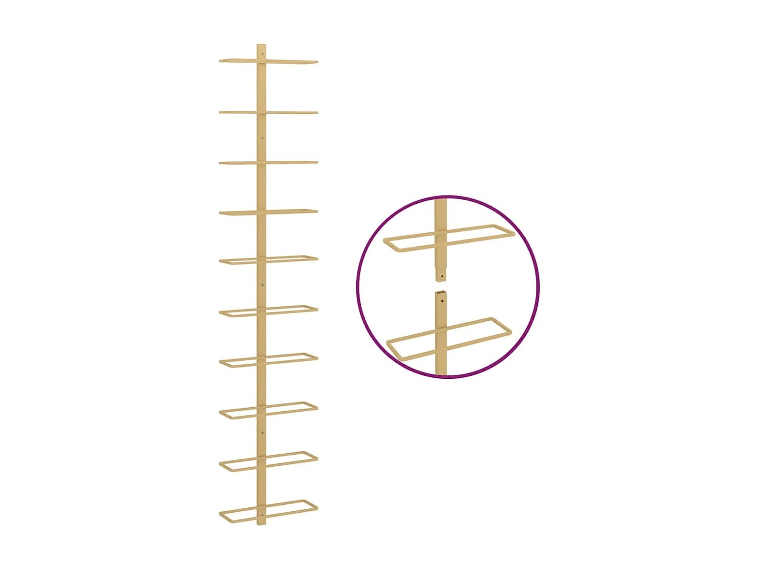 Wandmontiertes Weinregal für 10 Flaschen Gold Iron