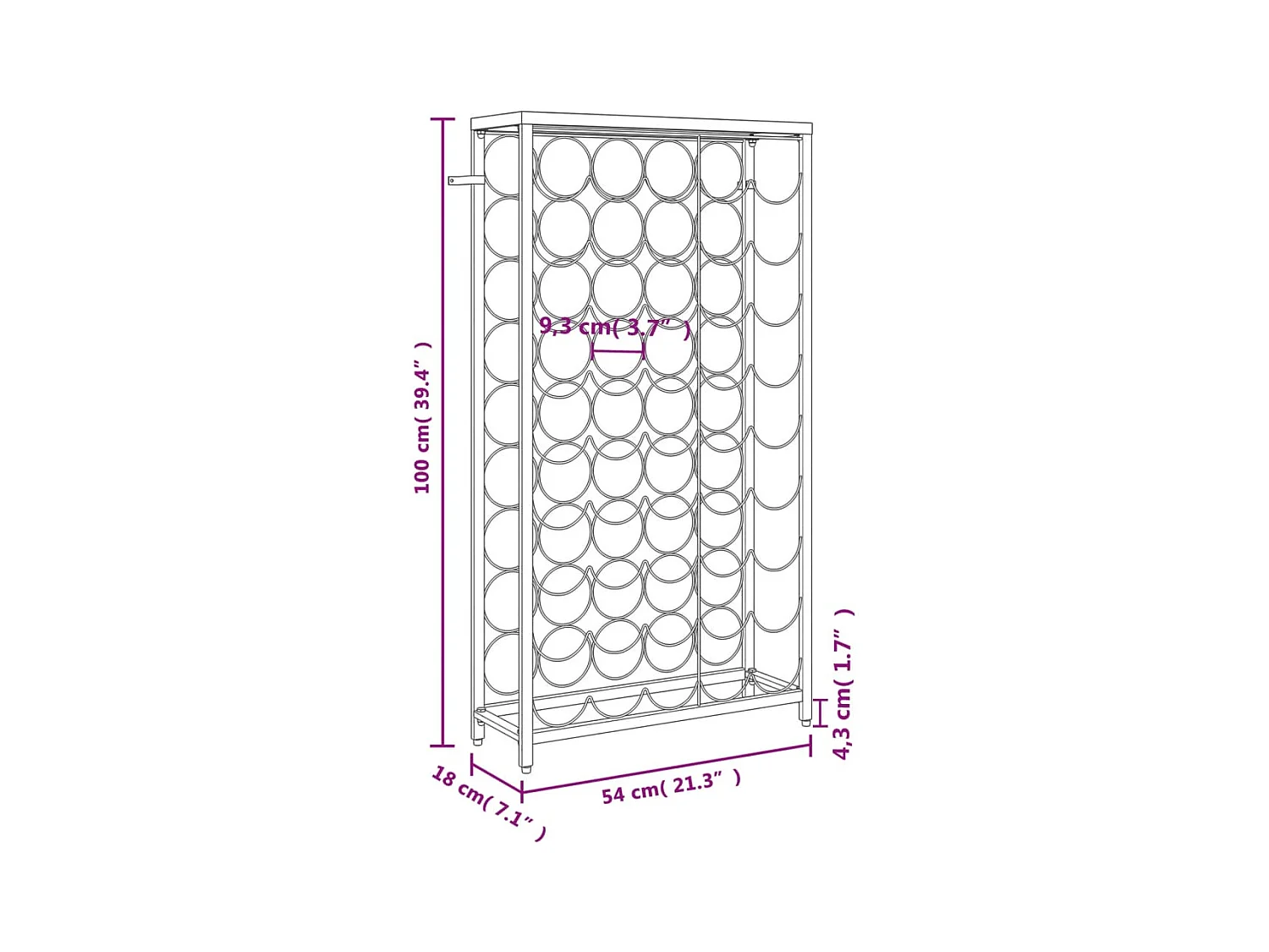 Flessenrek voor 45 flessen zwart 54x18x100cm smeedijzer
