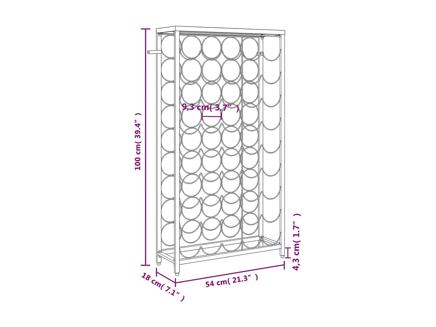 Flaschenregal für 45 Flaschen schwarz 54x18x100cm Schmiedeeisen