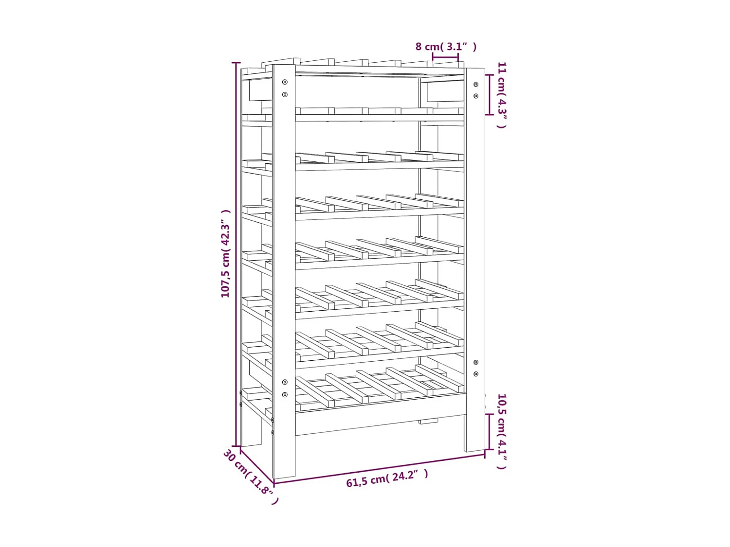 Wijnrek 61,5x30x107,5 cm Massief grenenhout