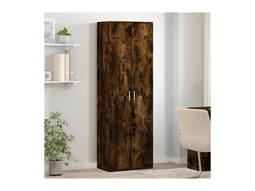 Buffet haut chêne fumé 60x35x180 cm bois d'ingénierie