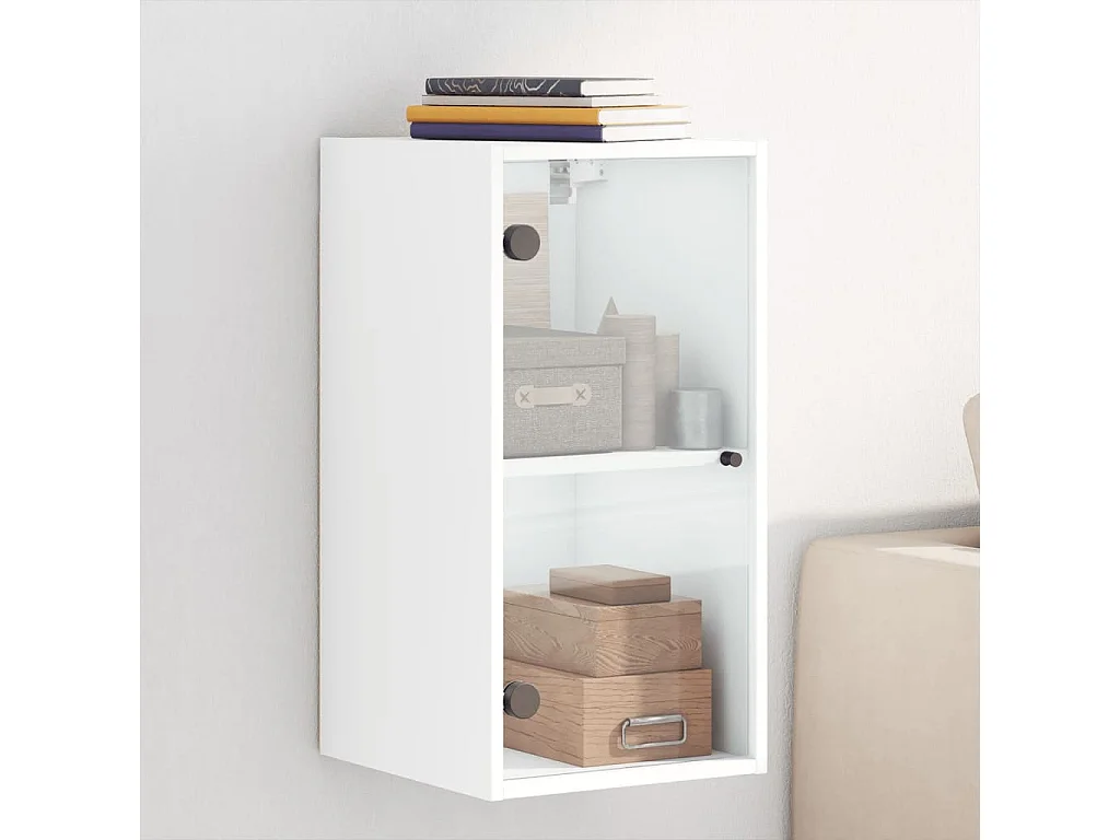 Armário de parede com portas de vidro branco 35x37x68,5 cm