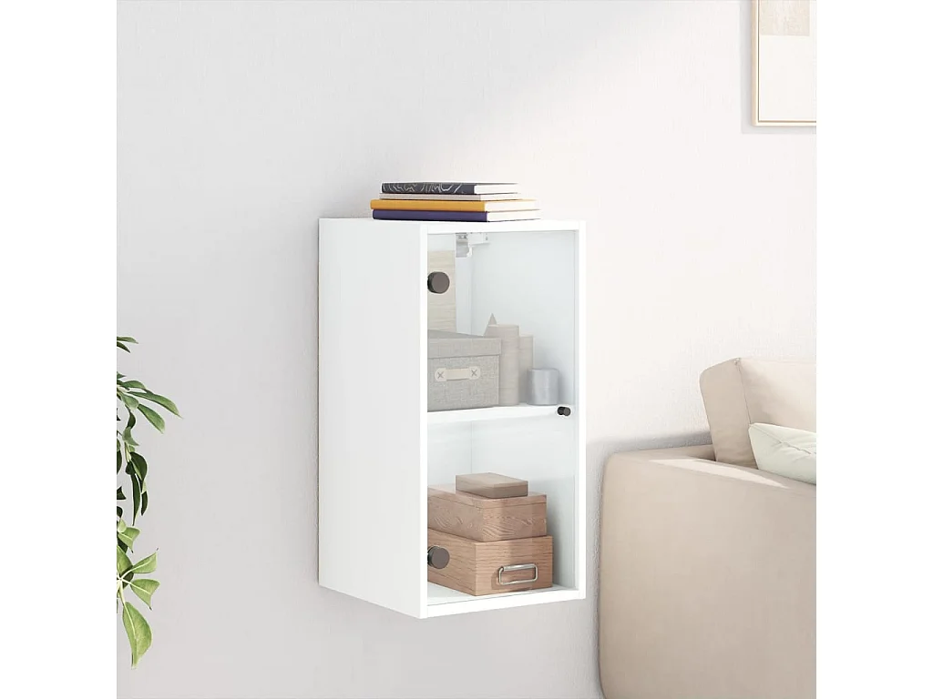 Armário de parede com portas de vidro branco 35x37x68,5 cm