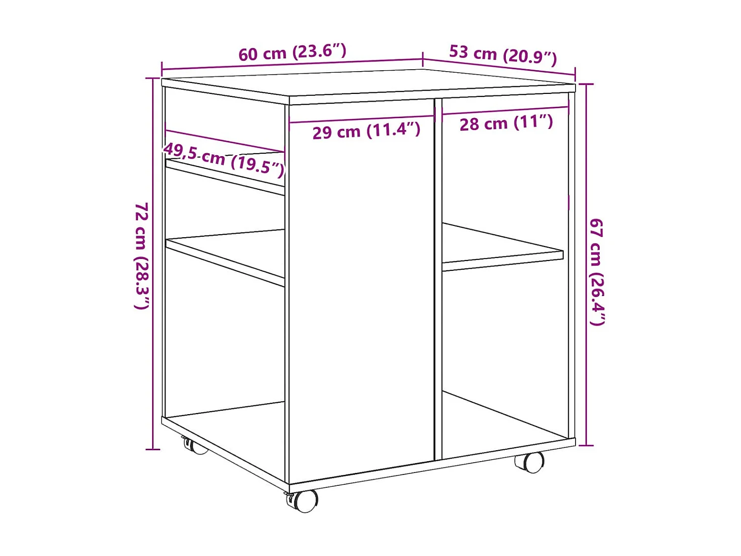 Armadio su ruote in legno vecchio 60x53x72 cm in derivati del legno