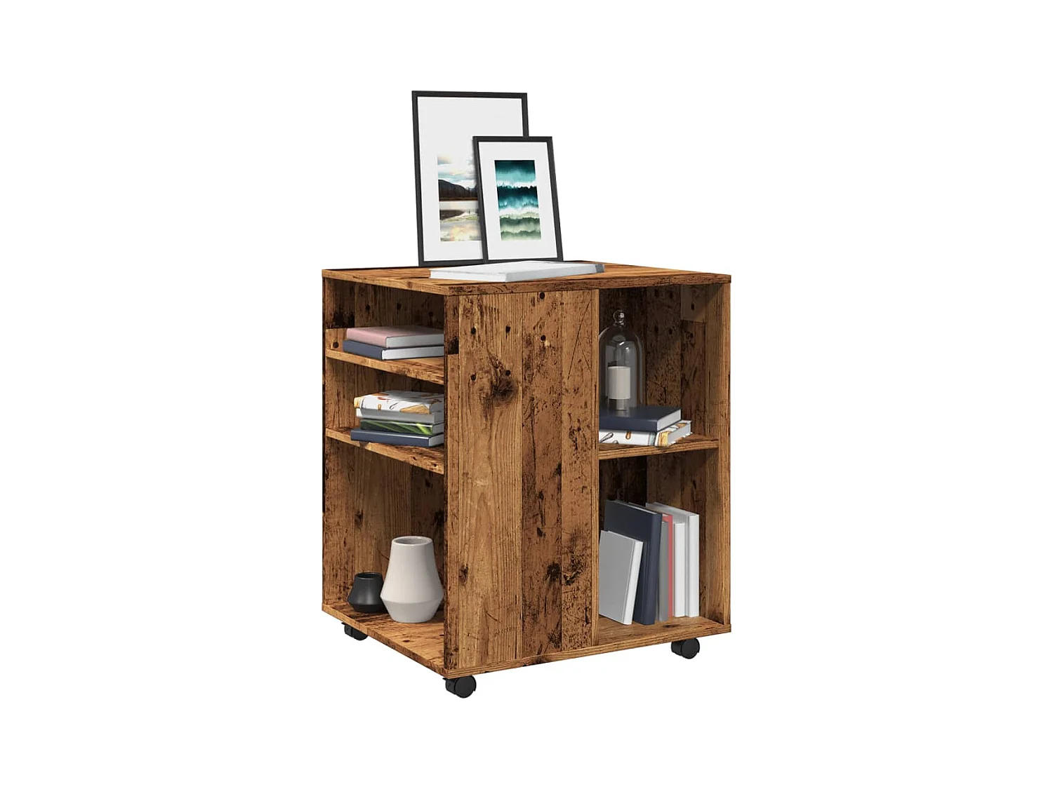 Armoire à roulettes vieux bois 60x53x72 cm bois d'ingénierie