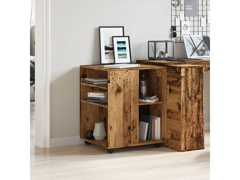 Armoire à roulettes vieux bois 60x53x72 cm bois d'ingénierie