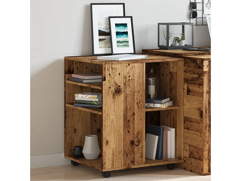 Armoire à roulettes vieux bois 60x53x72 cm bois d'ingénierie