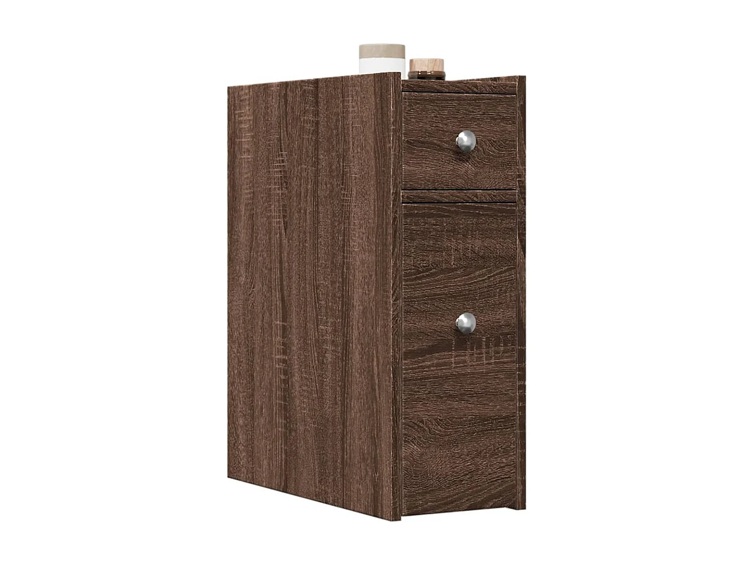 Mobile da bagno stretto con ruote in rovere marrone